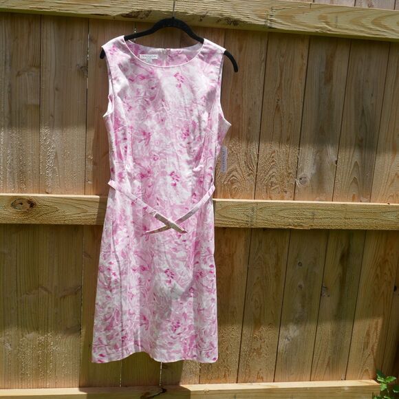 Pendleton Dresses & Skirts - Pendleton Sleeveless Sheath Dress Pink Floral Belted Cotton Spandex NWT 14P
